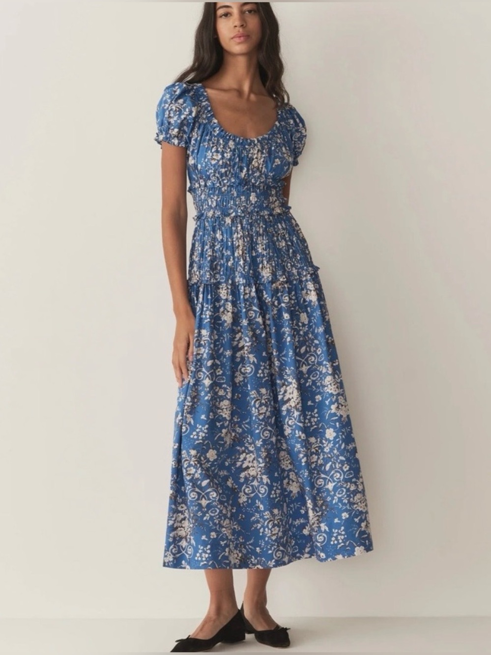 DÔEN Leanne Dress Jardins de la Fontaine Blue Floral M NWOT